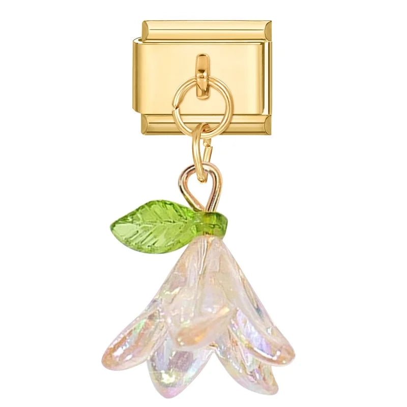 Fashion Colorful Lily Of The Valley Golden Pendant Italian Charm Link Fit 9mm Bracelet Stainless Steel Women Men DIY Making Gift Qme Style 3
