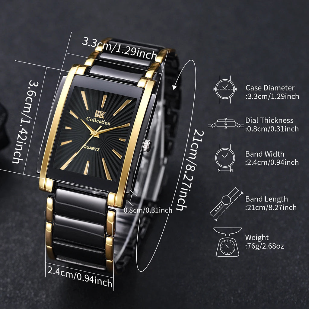 4PCS Luxury Men Business Watches Jewelry Set Fashion Rectangle Dial Male Quartz Watch Reloj Hombre(Without Box) Qme