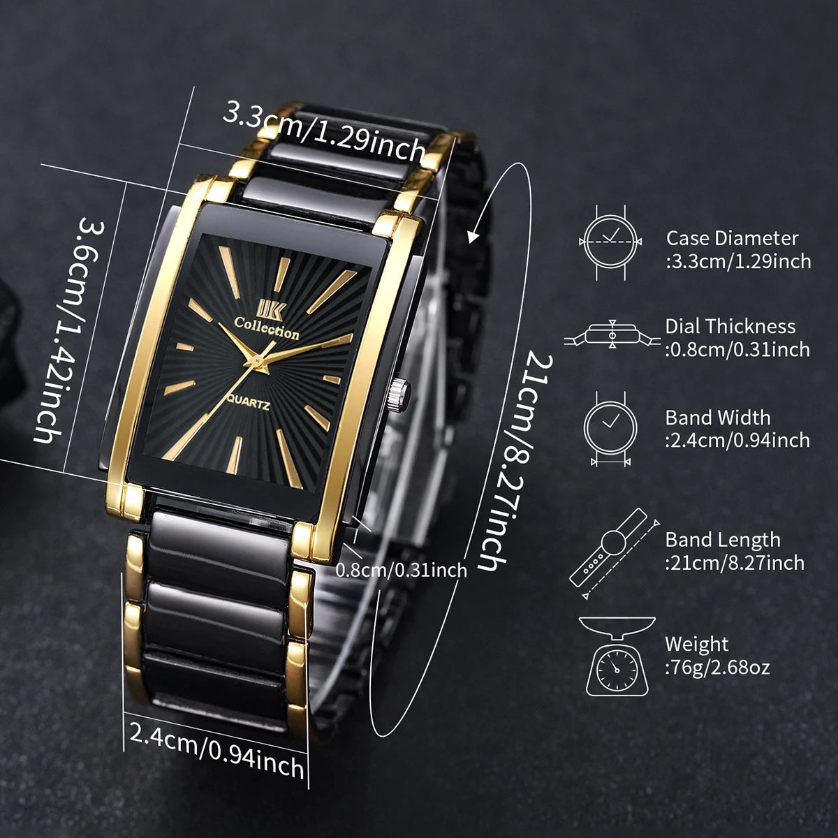 4PCS Luxury Men Business Watches Jewelry Set Fashion Rectangle Dial Male Quartz Watch Reloj Hombre(Without Box) Qme