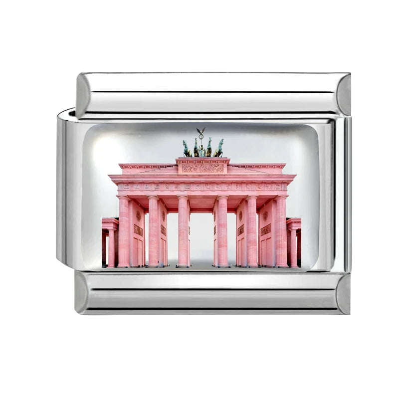 New2026 Hot Fashion Church Tower of Pisa Roman Colosseum Charm Italian Links Fit 9mm Bracelet Stainless Steel Making DIY Jewelry Qme Style 8