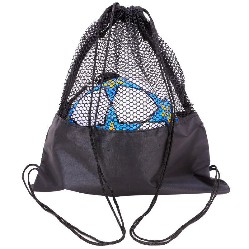 Mesh Basketball Gathered Opening Storage Bag Football Basketball Outdoor Sports Equipment Multi-functional Drawstring Backpack Qme black 1Pcs
