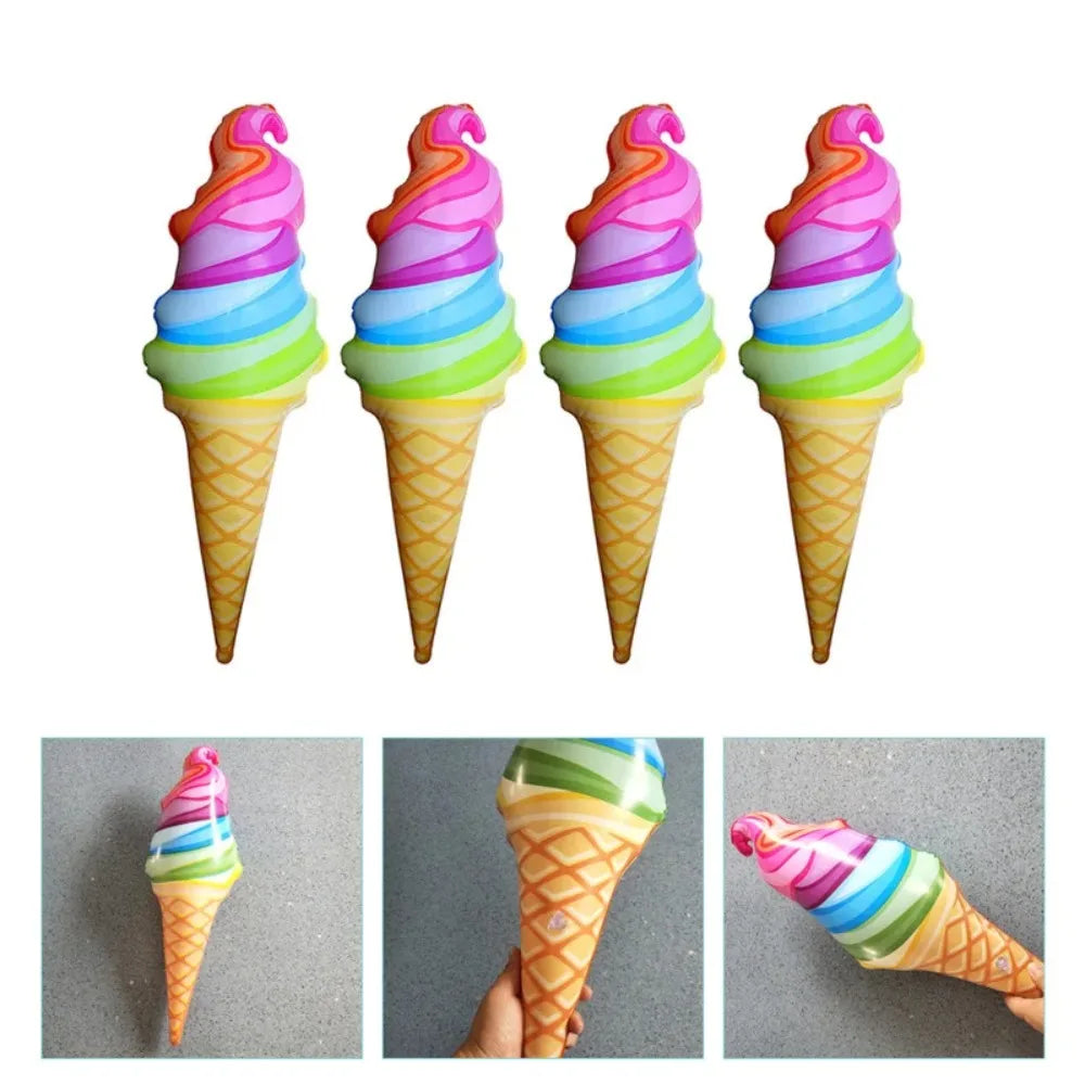 Giant Inflatable Rainbow Ice Cream Cone Inflates for Summer Party Swimming Pool Beach Food Toys Birthday Outdoor Decorations Qme