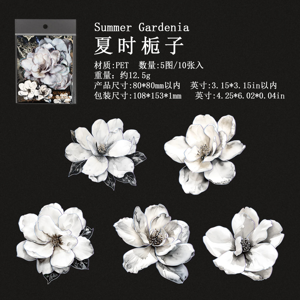 TIANZI 10pcs/pack Ink Dyed Flowers PET Stickers DIY Scrapbooking Materials Vintage Decorative Junk Journal Sticker Stationery Qme D