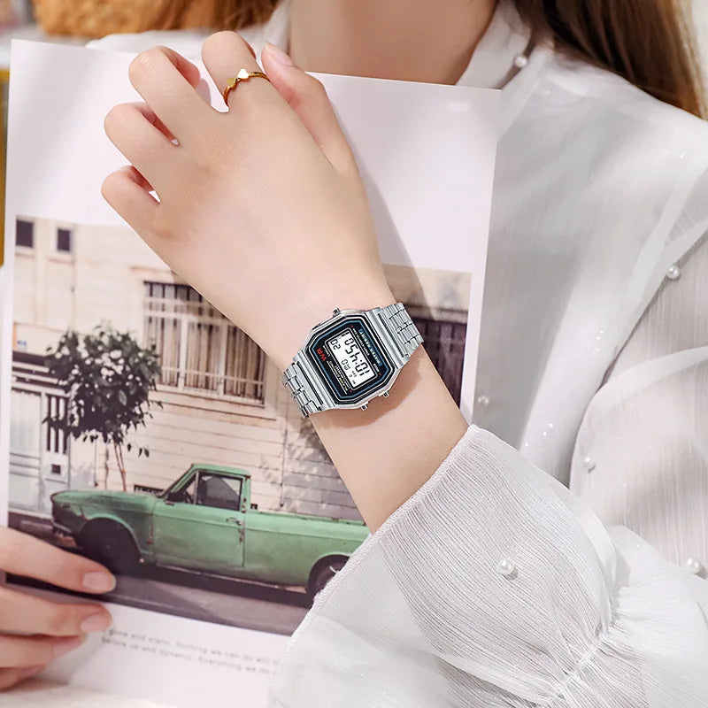 1pcs Luxury Rose Gold Women Watches Electronic Digital Display Retro Style Clock Men's Relogio Masculin Reloj Hombre homme Qme