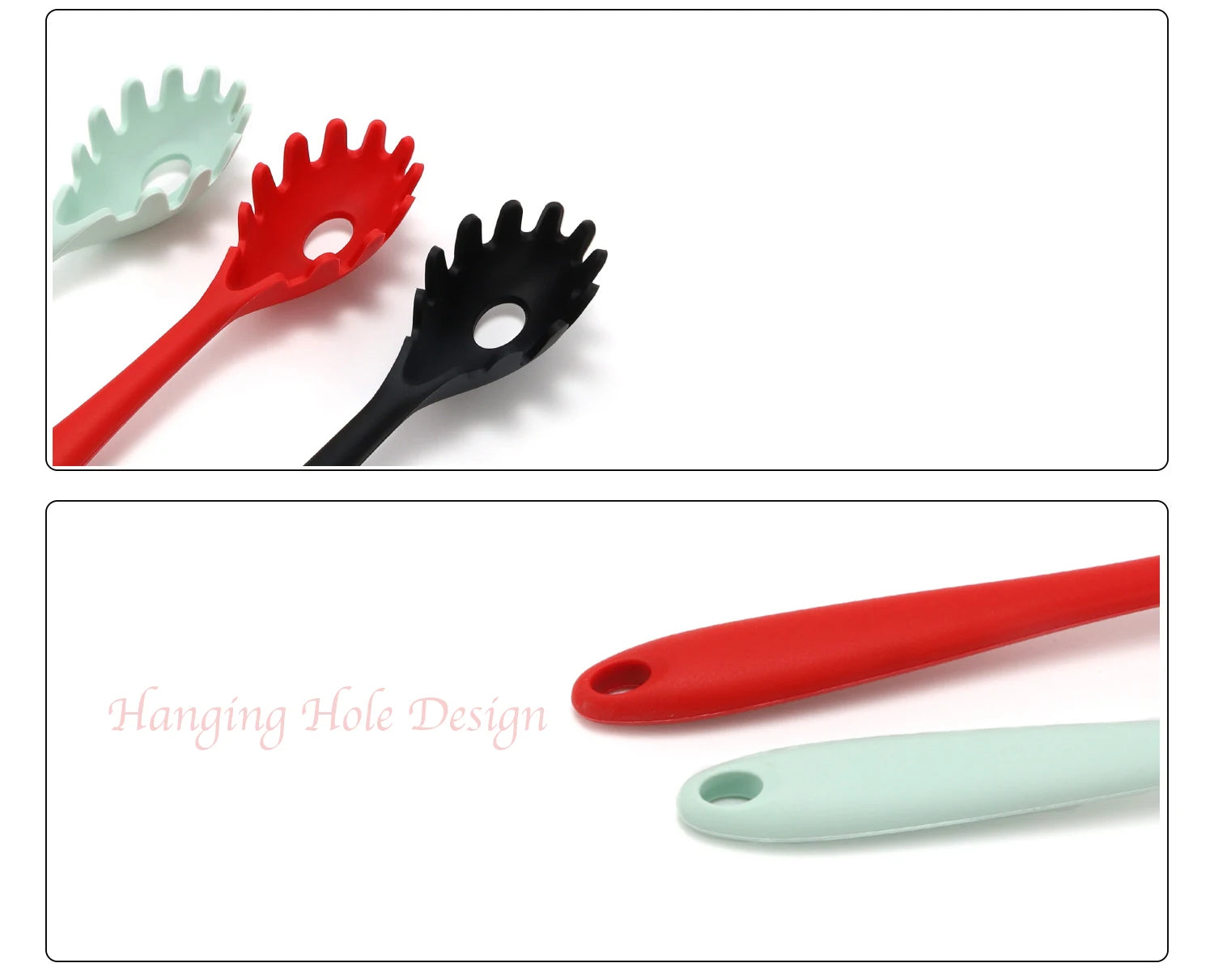 11.2 inch Pasta Fork Premium Silicone Spaghetti Strainer Heat Resistant Noodle Spoon Server Food Grade Kitchen Cooking Tools Qme