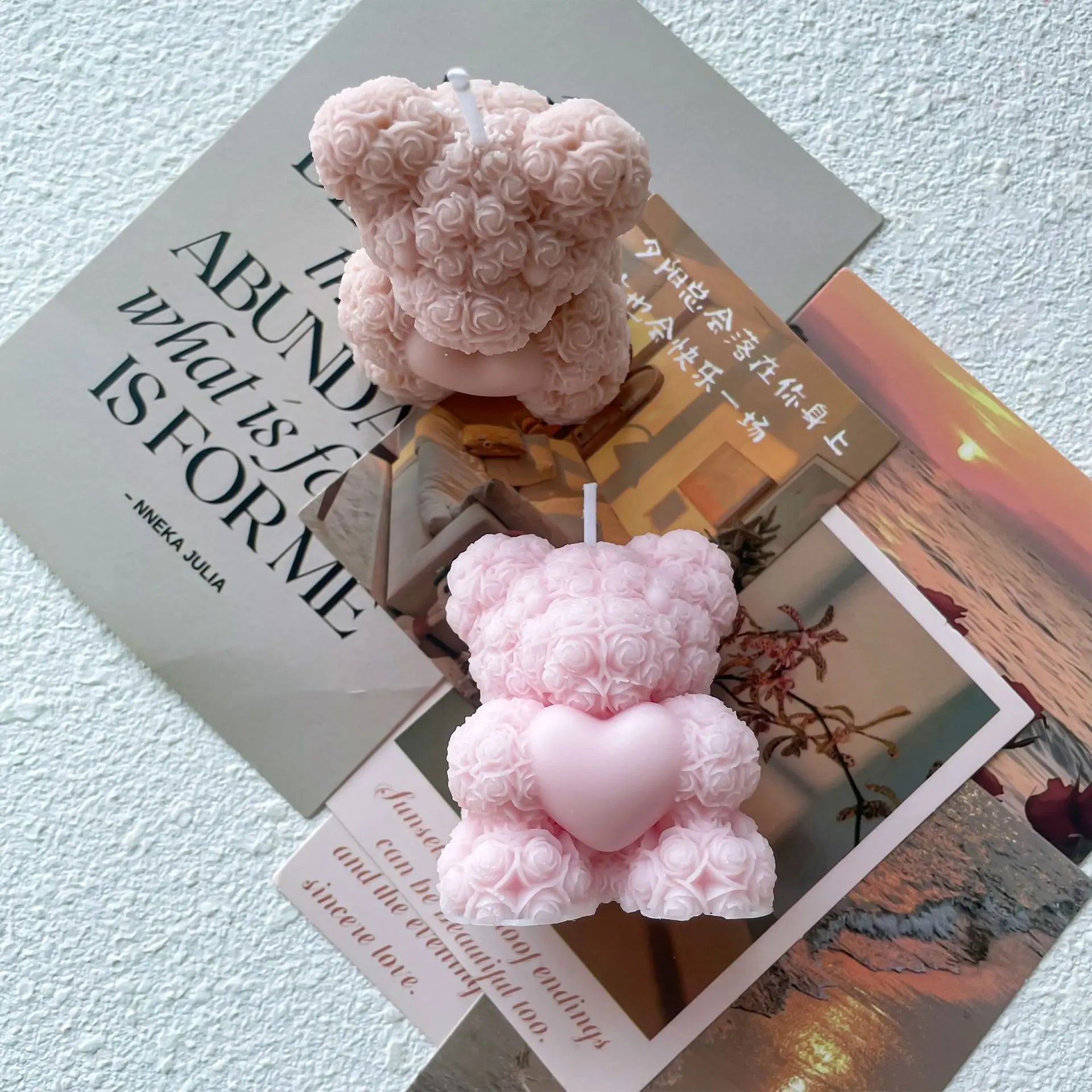 6-Piece Cute Rose Bear Scented Candle Atmosphere Ornament Valentine Gift for Women Home Decor Wedding Birthday Party Souvenir Qme