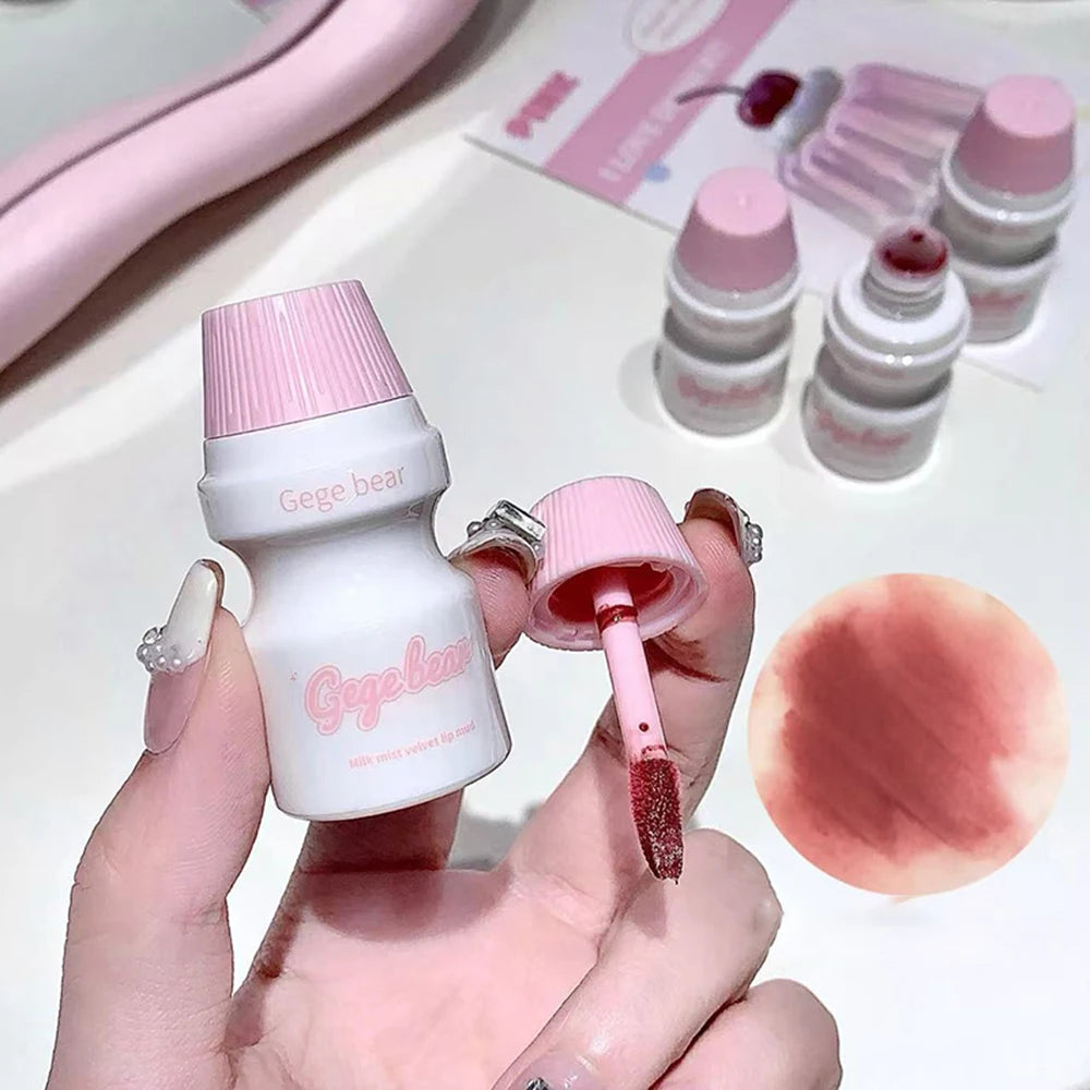 Gege Bear Velvet Lip Mud Gloss Cute Bottle Design Long-lasting Matte Qme