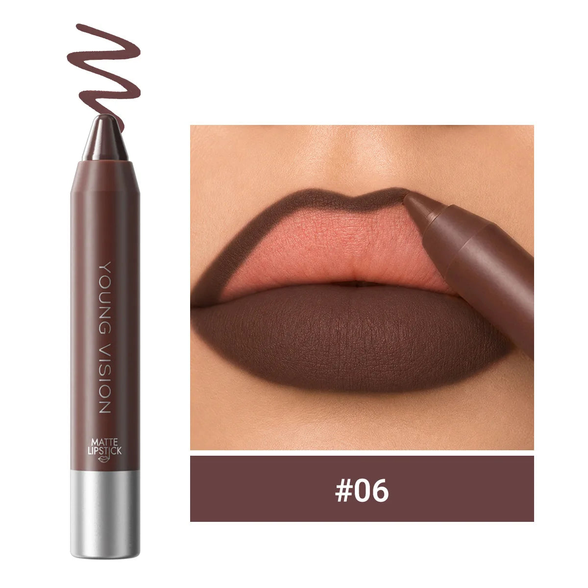 3-in-1 Matte Lip Pencil Crayon, Chocolate Brown Velvet Smooth Lip Liner, LongLasting Waterproof Lipstick for Ombre Gradient Lips Qme 06