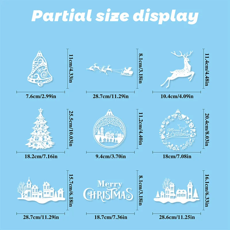 9pcs Snowflake Christmas Window Stickers Reindeer New Year Decal Wall Sticker White Christmas Electrostatic Stickers Decorations Qme