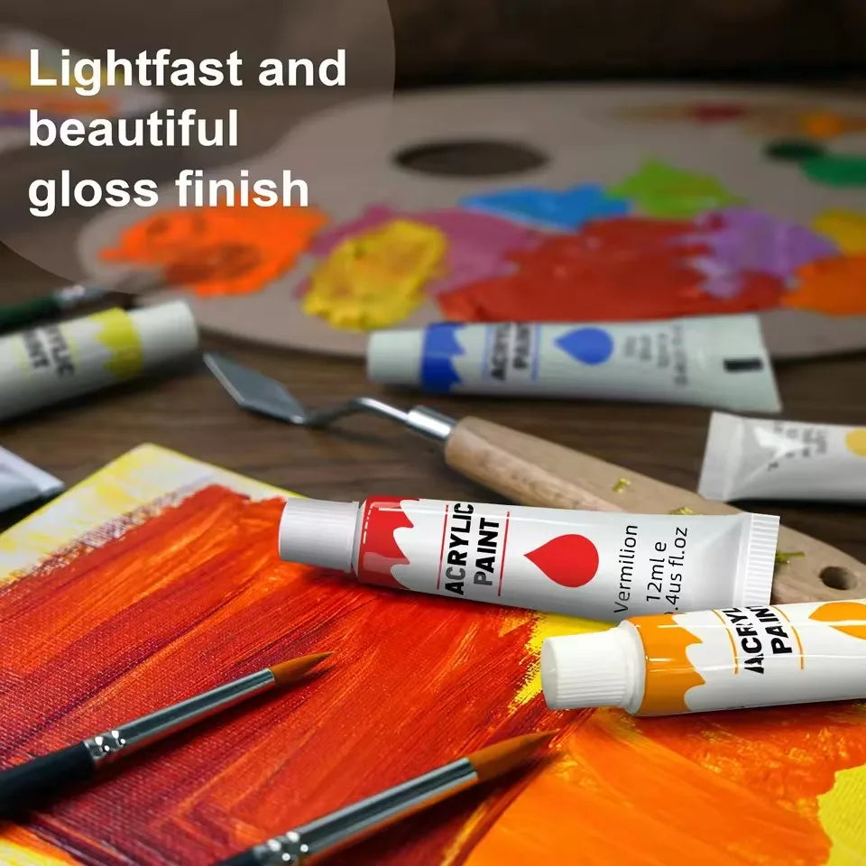 24Colors 12ml Art Painting Kit Supplies For Wood Artists DIY Painting On Canvas Wall Art Craft Projects Children's Paint Set Qme