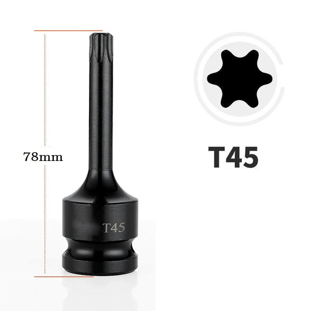 1PC 1/2inch Hex Torx Screwdriver Bits Drive Socket Adapter Heads T20 T40 T30 T100 Magnetic Wrench Hand Tools Accessories Qme T45