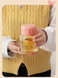 Mini Water Cup Glass Milk Women's Coffee Portable Appearance Chubby Qme pink 301-400ml