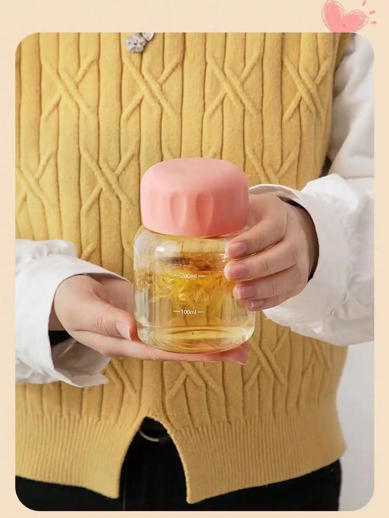 Mini Water Cup Glass Milk Women's Coffee Portable Appearance Chubby Qme pink 301-400ml