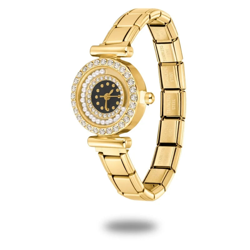 2026 Fashion Men Women's Stainless Steel Rotate Shaking Pearls Round