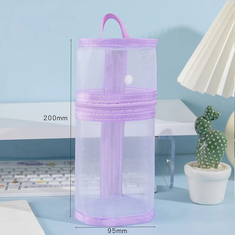 Mesh Dual-use Makeup Brush Storage Bag Portable Stand-up Pouch Large Qme Purple