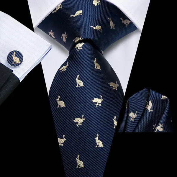 Hi-Tie Animal EmbroideryMens Necktie Green Wedding Tie For Men Hanky Cufflinks Set Business Party Dropshipping Qme HT-LDSN0013