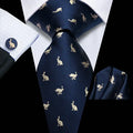 Hi-Tie Animal EmbroideryMens Necktie Green Wedding Tie For Men Hanky Cufflinks Set Business Party Dropshipping Qme HT-LDSN0013