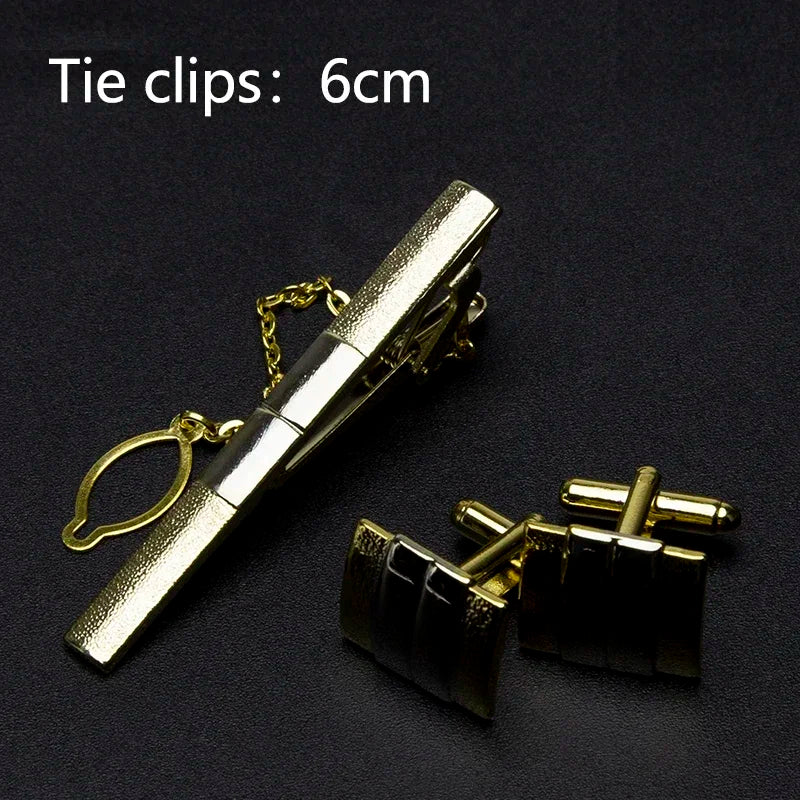 Men's Classic Tie Clips Cufflinks Set Luxury Tie Pin Accessories Shirts Cuff Tie Clips Fashion Cufflink for Men Gifts Jewelry Qme A-1