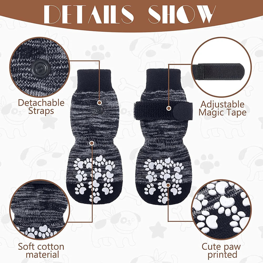 4PCS Pet Shoes, Dog's Foot Covers, Adjustable Indoor And Outdoor Non-Slip Socks For Pets. Qme