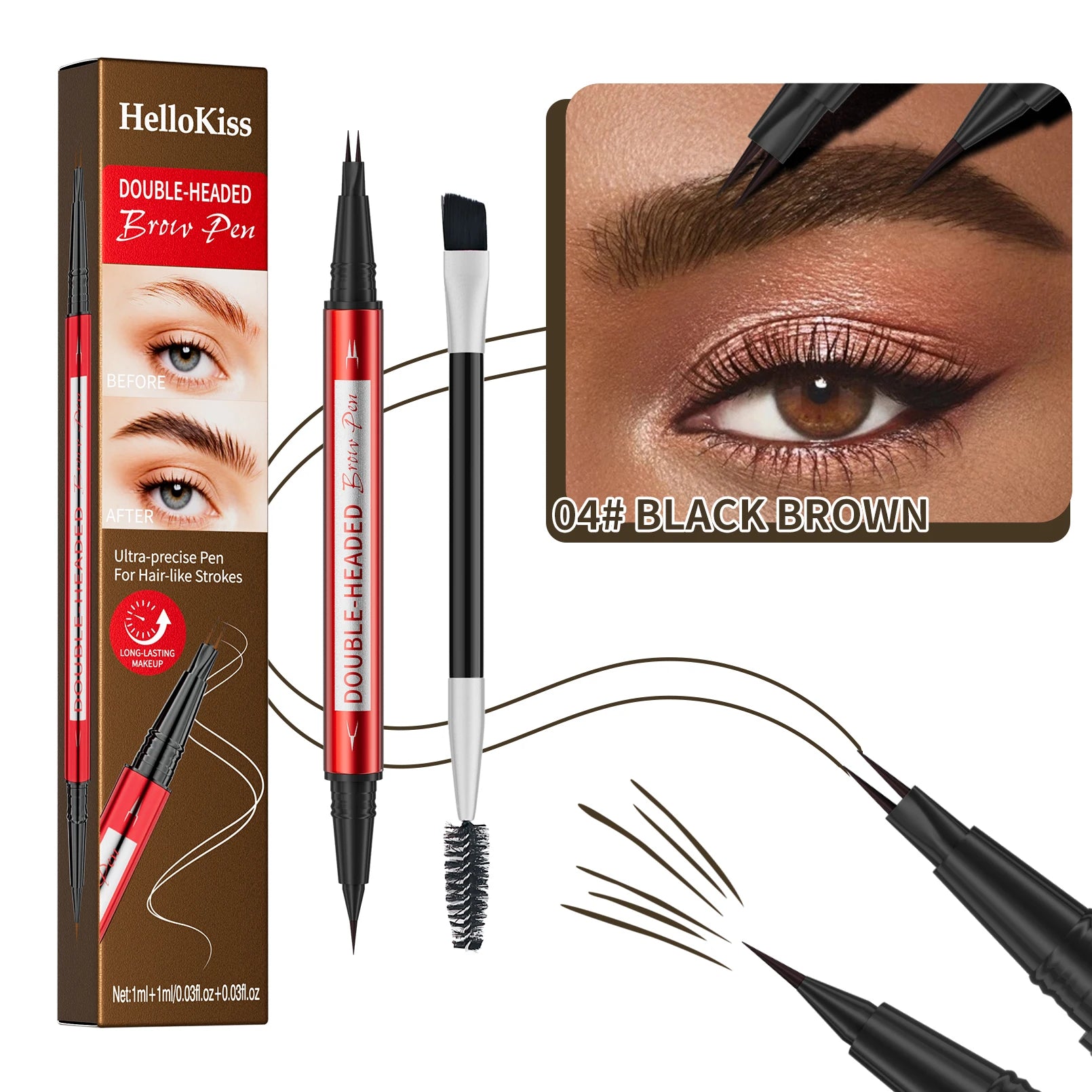 Waterproof Eyebrow Pen, Microblading Eyebrow Pencil With 2 Split Head, Natural Looking Brows Makeup ( 5 Colors ) Qme 9714-4