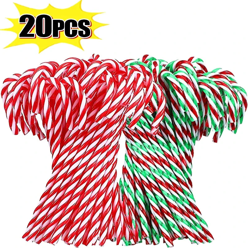Christmas Candy Canes Xmas Tree Acrylic Crutch Hanging Pendant Ornaments New Year Party Home Decoration Kids Toy Gifts 10/20Pcs Qme Mixed Color- 20CPS