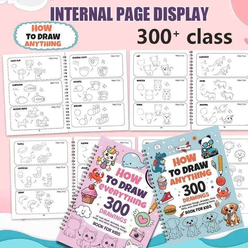 300 Cute Step-by-Step Simple Drawings How to Draw Anything for Painting Enthusiast Adorable Animals Food Gifts-Drawing Guide Boo Qme