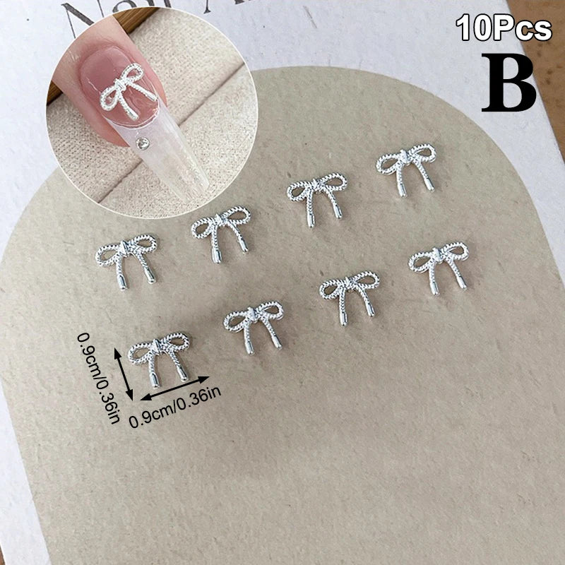 Alloy Bowknot Love Nails Art Charms Decorations 3D Luxury Metal Qme B
