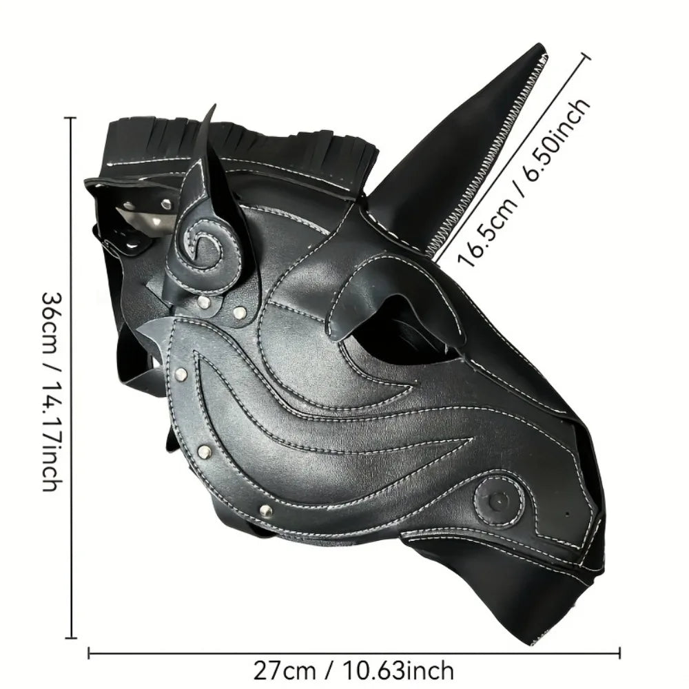 Unicorn Mask Full Face Hood Cosplay Steampunk Halloween Costume Props Party Dress-Up Adjustable Horse Head Animal Hood Handmade Qme