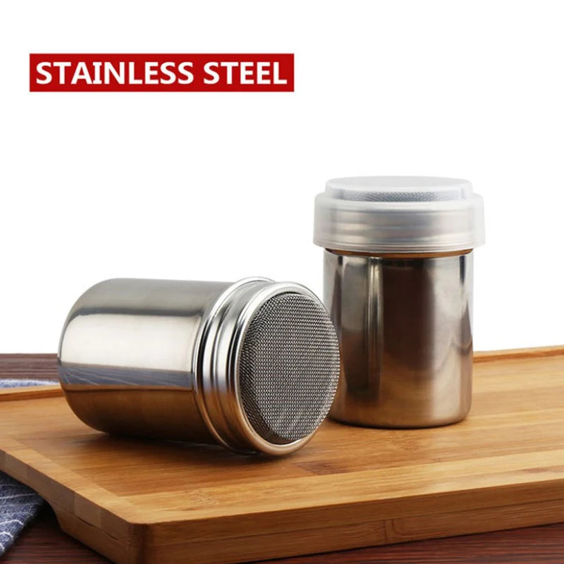 Stainless Steel Cocoa Flour Coffee Sifter Flour Sugar Icing Mesh Sifter Powder Spreading Tank for Fancy Coffee Barbecue Tools. Qme 1PC