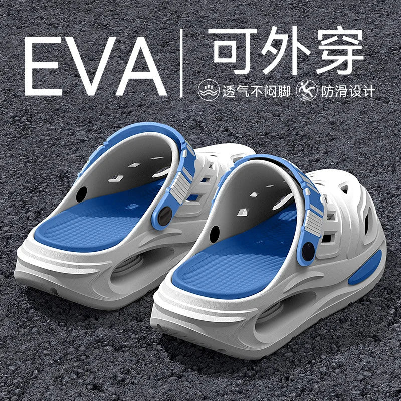 Summer Thick-soled Wear-resistant Anti-slip Odor-free Hole Sandals Qme Blue 42-43