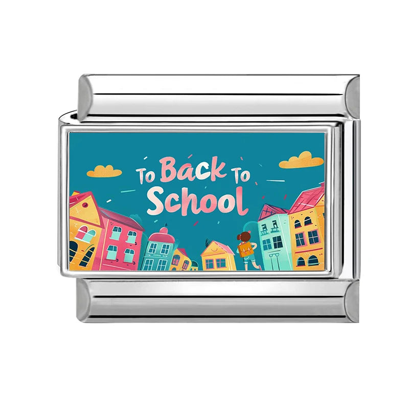Blue Landscape Sky School Student Schoolbag City Italian Charms Fit 9mm Stainless Steel Women Fashion Bracelet DIY Jewelry Gifts Qme Style 5