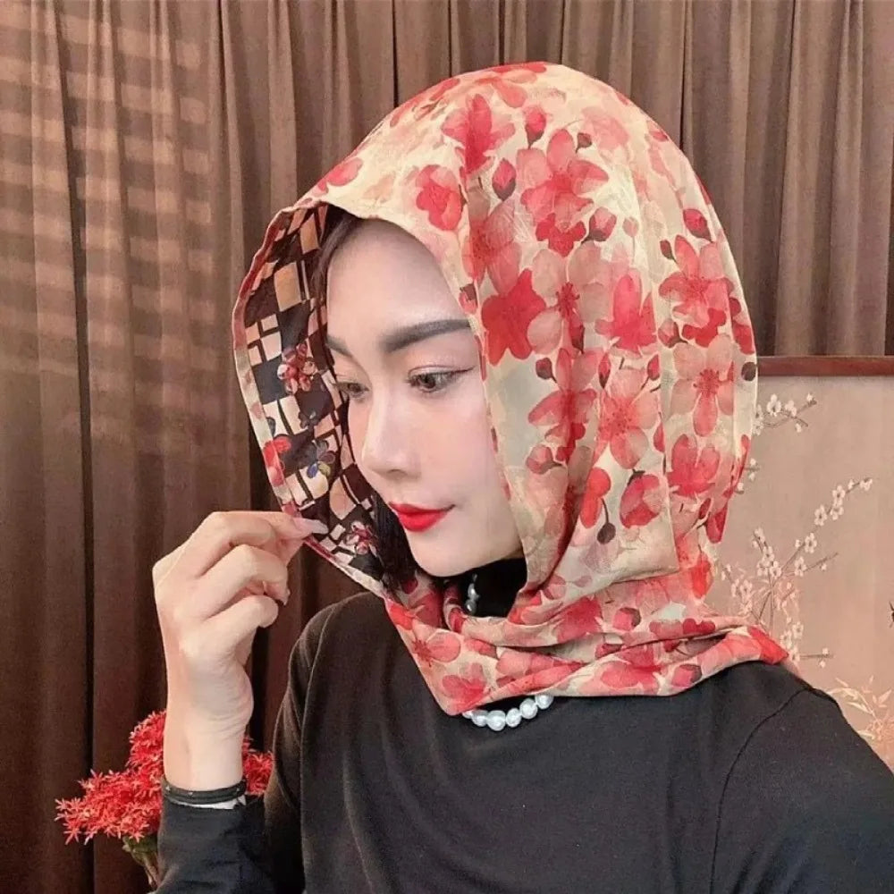 Headkerchief Elegant Printed Turban Hat Painting Cotton Linen Loom Silk Scarf Hat Sunscreen Polyester Women's Headscarf Beach Qme Style18