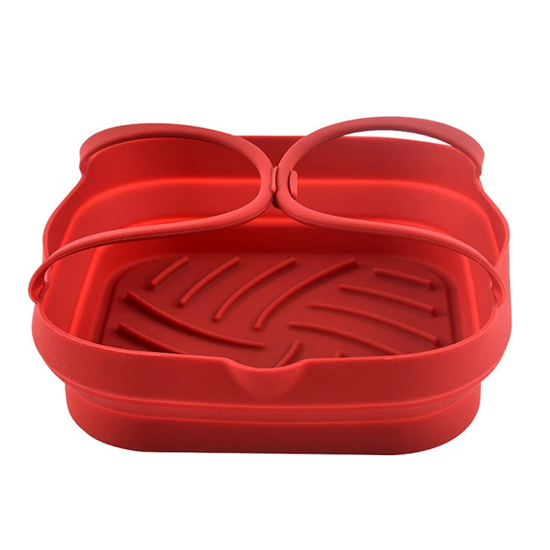 Air Fryer Silicone Basket Tray Pot Handle Square Airfryer Baking Mold Qme Red