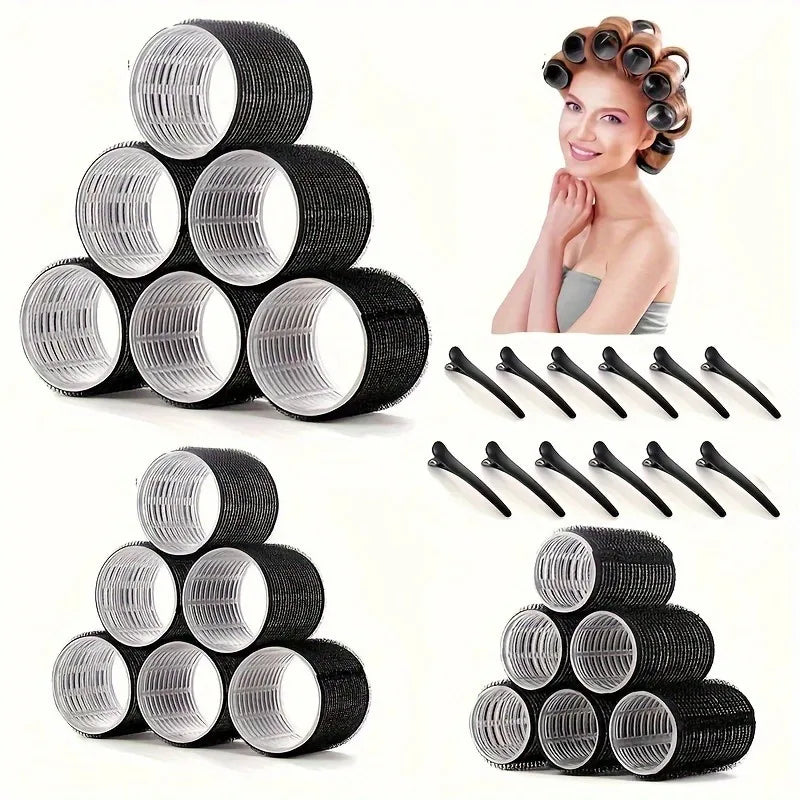 Heatless Hair Curlers 18 Self Grip Rollers 12 Clips Satin Nightcap Qme