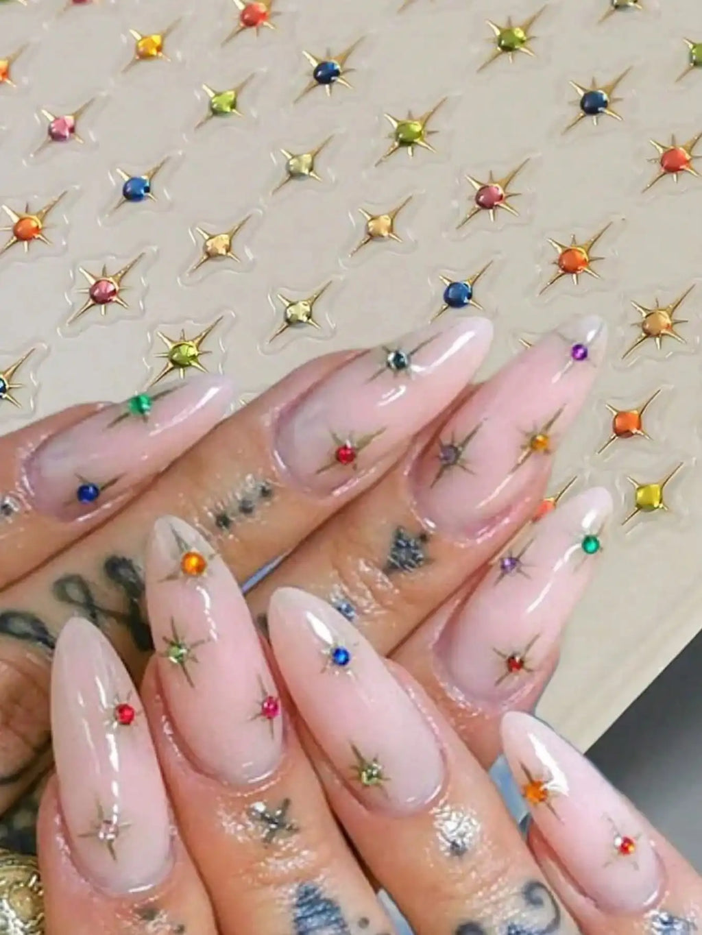 5D Embossed Jelly Peach Golden Silvery Star Laser Colorful Nail Art Qme