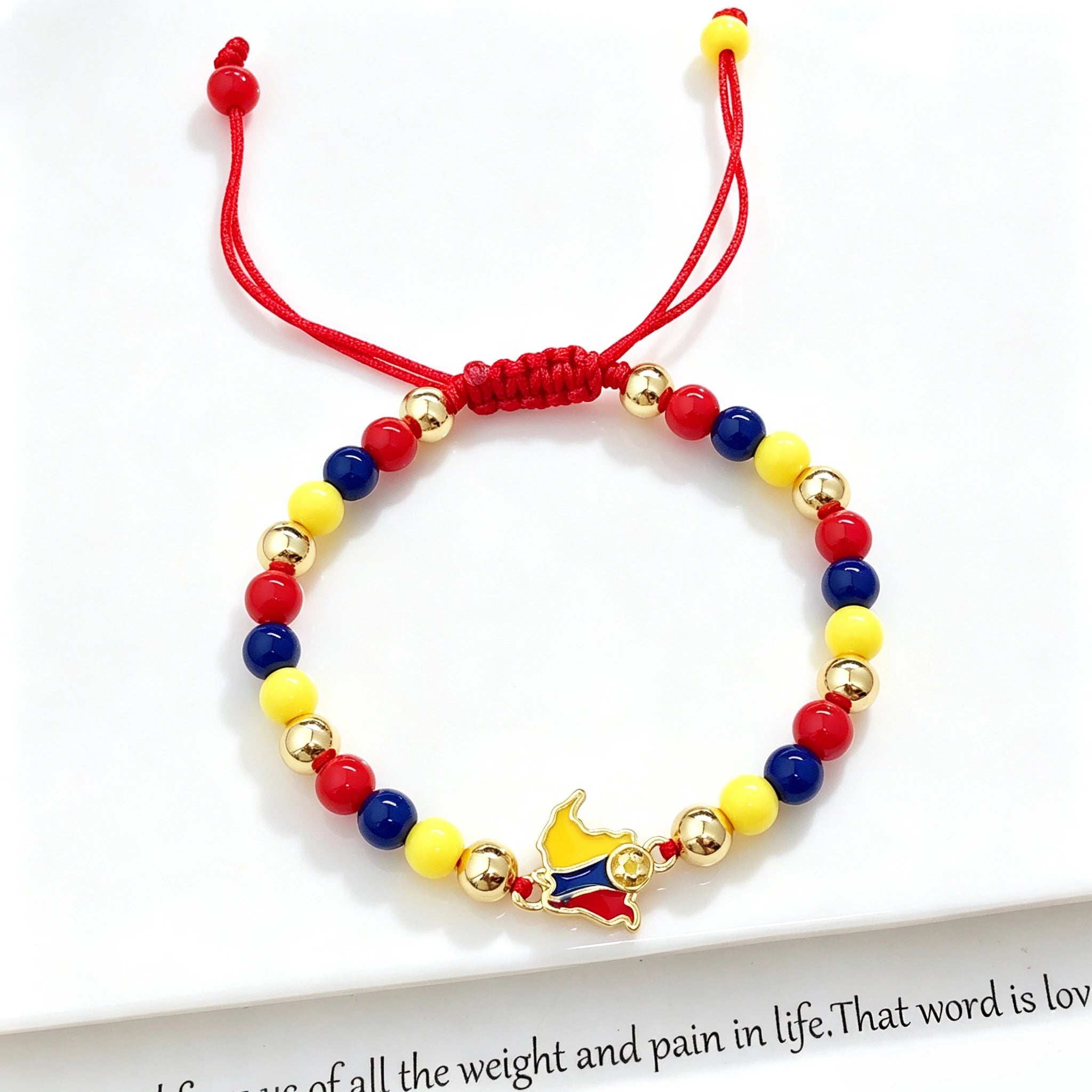 Yellow Blue Red Beads Braided Lucky Red Cord-Venezuela Colombia Flag Bracelet Adjustable Patriotic Enamel Jewelry for Men Women Qme 3