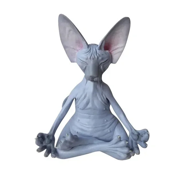 Meditation Yoga Happy Cat Whimsical Buddha Sphinx Figurine Art Decor Qme D