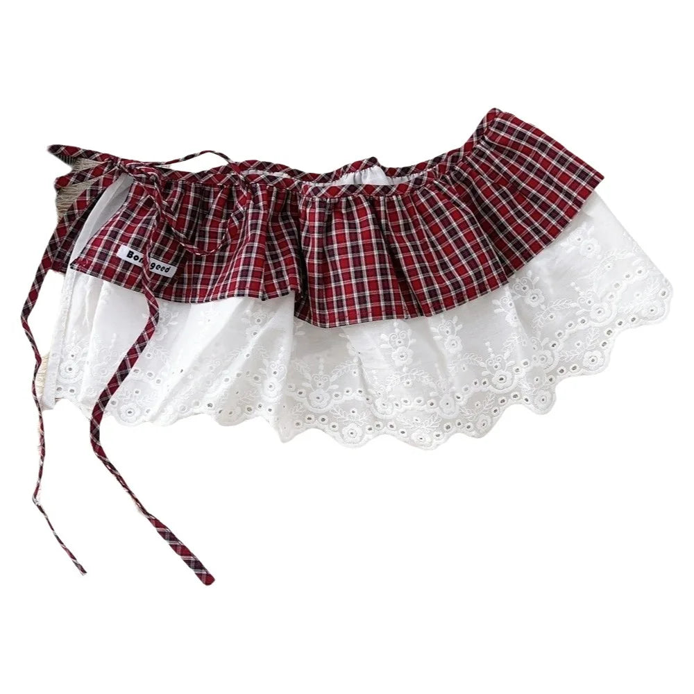 Sweet Balletcore Plaid Fart Curtain Korean Lace Up Mini Skirts Qme Style A