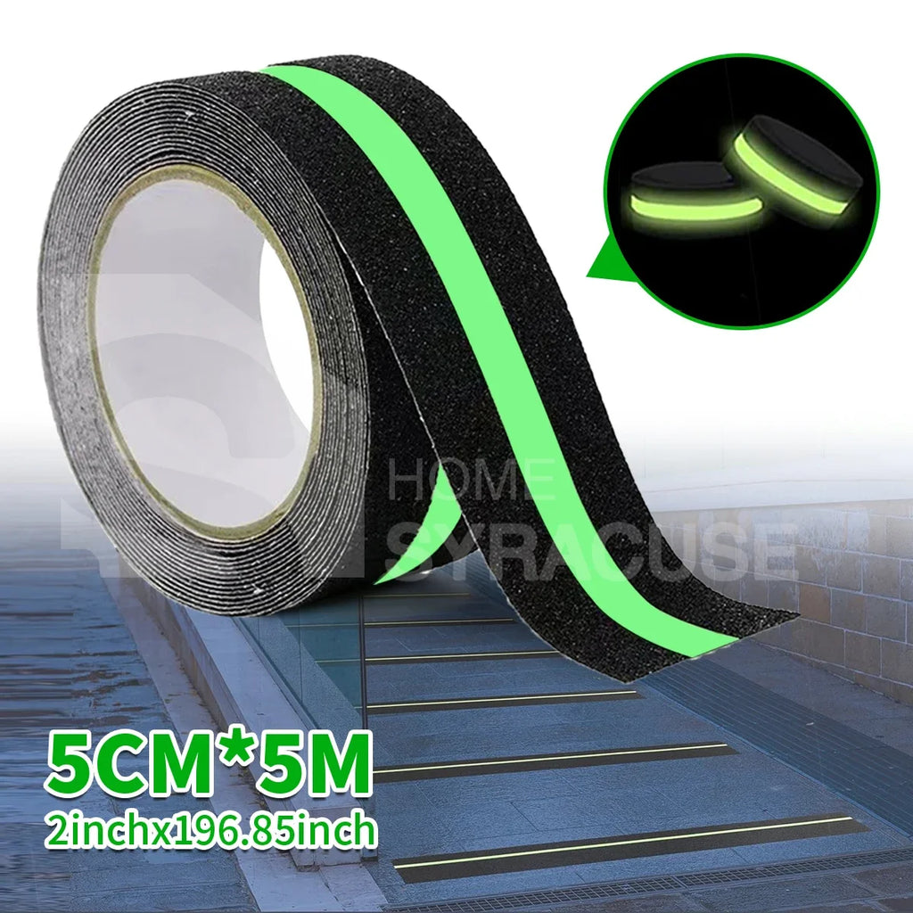Anti Slip Traction Tape Glow in Dark Green Stripe Friction Abrasive Adhesive Non Skid Tape For Stair Tread Step Indoor Outdoor Qme 5cmX5M