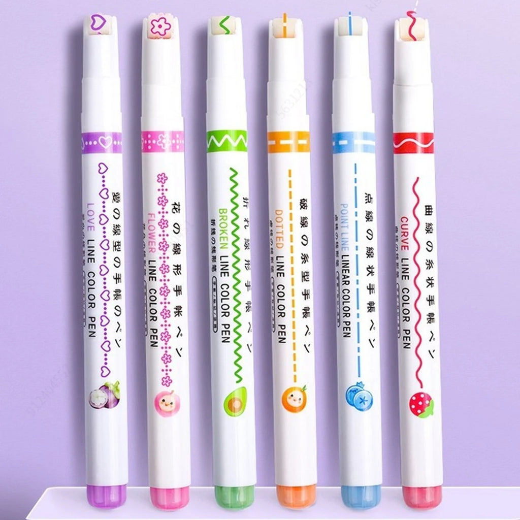 6-24pcs/set Flower Line Shape Highlighter Pen Roller Tip Curve Liner Marker Kawaii Stationery School Office Supplies Qme