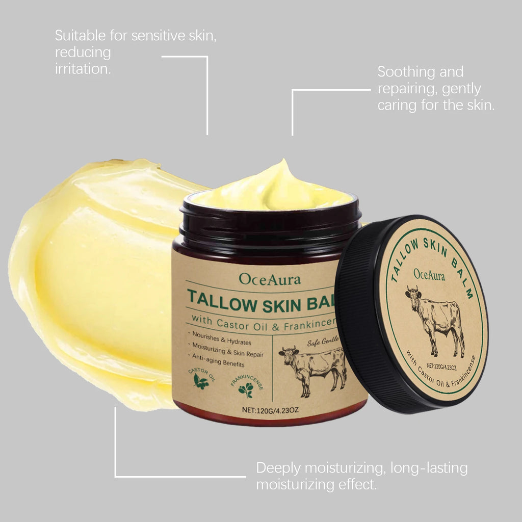 OceAura Tallow Skin Balm Castor Oil Frankincense Infused Nourishing Hydrating Anti-aging Sensitive Skin Friendly Skin Care Cream Qme