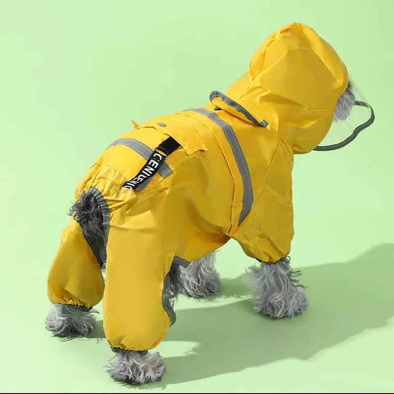 Pet small and medium-sized dog large brimmed raincoat, rainproof with traction rope, reflective strip raincoat (recommended to p Qme yellow XL