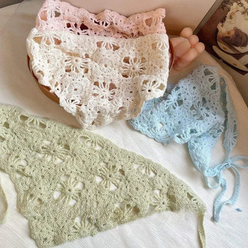 Fashion Knitted Headscarf Hat French Pastoral Style Triangle Headband Knitted Headband Silk Scarf High-end Hair Accessories Qme