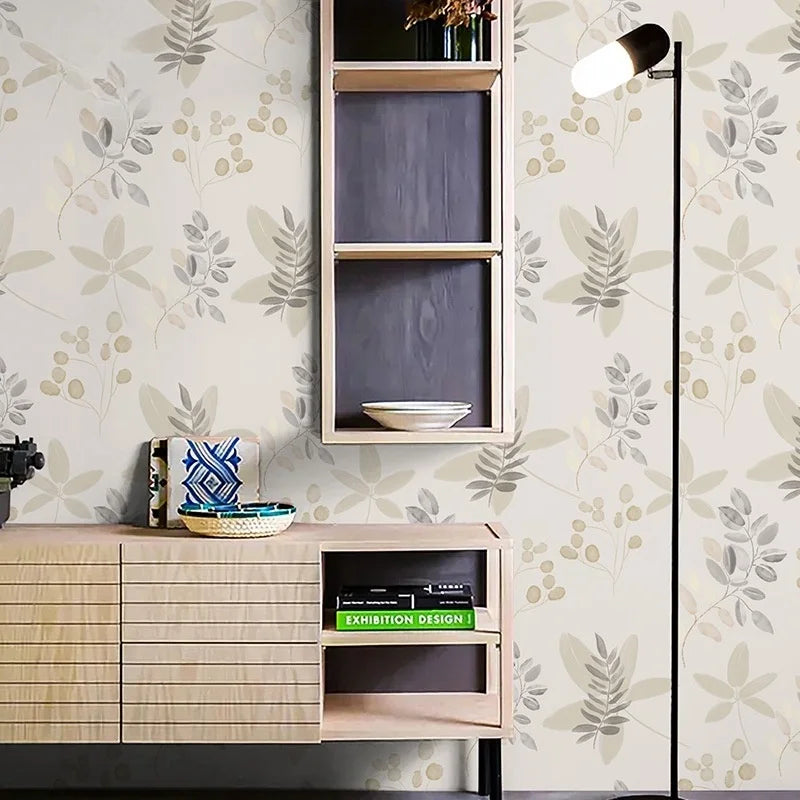 Green White Wallpaper Peel Stick Boho Contact Paper Cabinets Leaf Qme Autumn leaves 5mx44cm