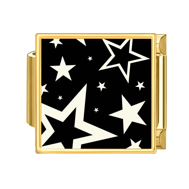 Black Golden Series Cute Cats Dogs Swan Heart Stars Italian Charm Link Fit 9mm Stainless Steel Bracelet DIY Making Jewelry Gifts Qme Style 10