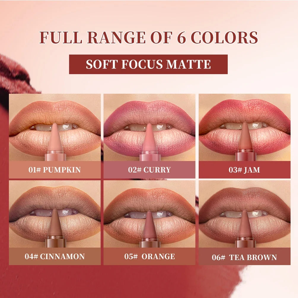 QIBEST Tapered Gradient Lip Liner Lipstick Sets Matte Nude Brown Red Lipstick Waterproof Contouring Tint Lipliner Lasting Makeup Qme