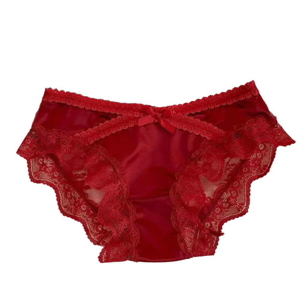 Underpants Low Waist Lace Briefs Mesh Sweet Ice Silk Panties French Style Underwear Triangle Panties Girls Underwear Qme Red M 1pc