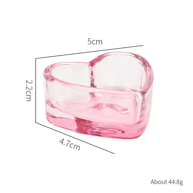 Acrylic Powder Liquid Crystal Glass Cup Aurora Colorful Cup Nail Brush Washing Mug Nail Art Tools Liquid Powders for Mixing Bowl Qme pink heart-shaped