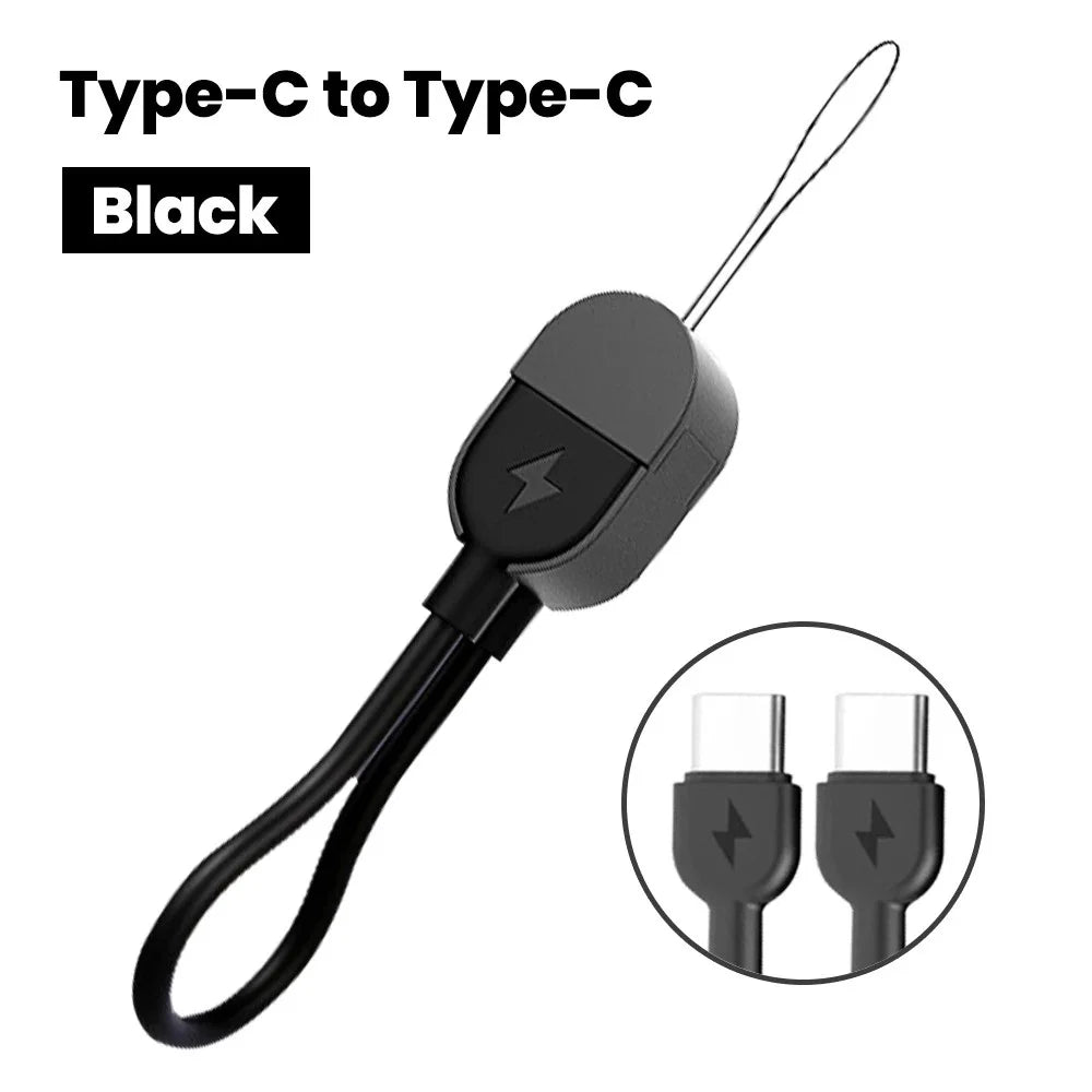 Type C To Type C 60W Fast Charging Short Cable Portable Lanyard Keychain Cable For iphone 15 16 Samsung Xiaomi Dual Type C Cable Qme black