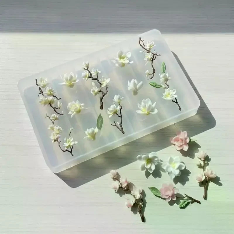 3D Magnolia Flowers Nail Mold DIY Silicone Tools Floral Petal Design Qme